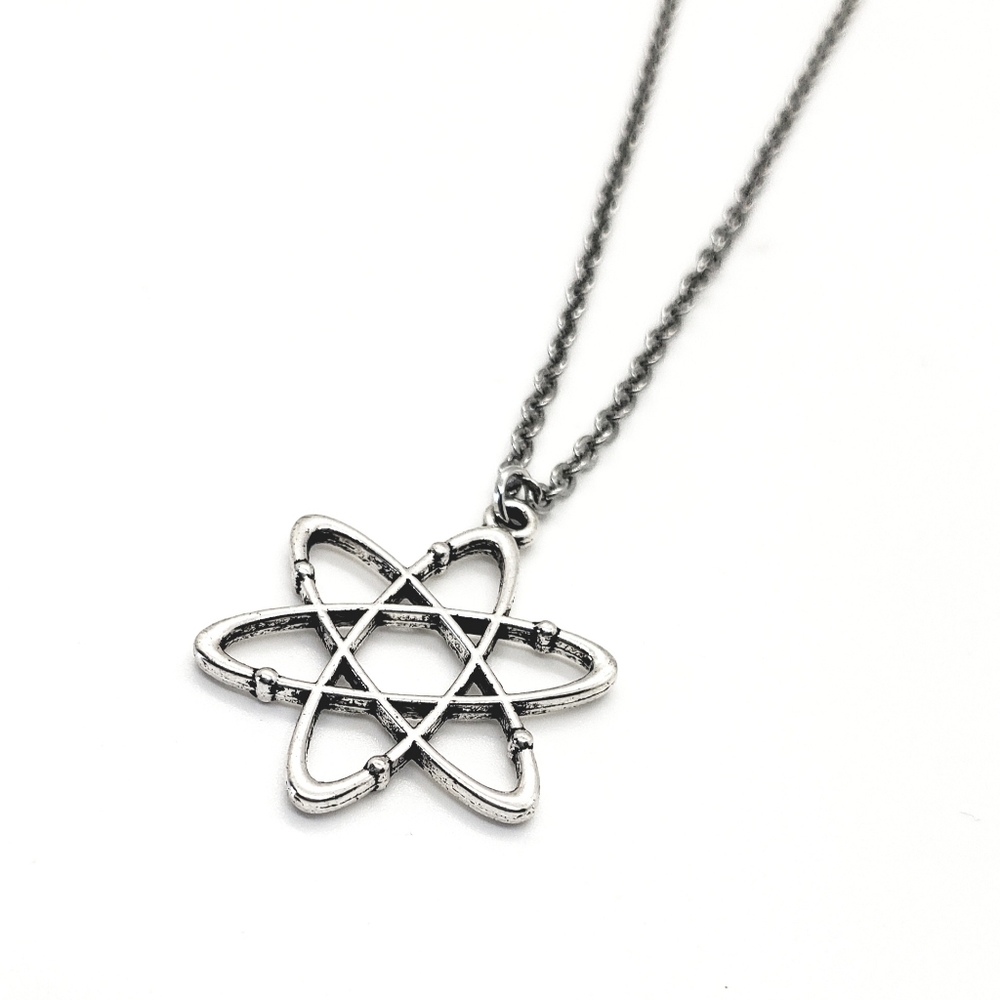 Atom Symbol Silver Pendant Necklace